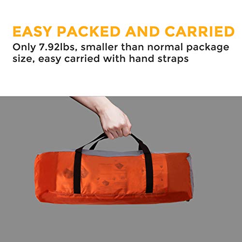 Pacific Pass 4 Person Family Dome Tent with Removable Rain Fly, Easy Set Up for Camp Backpacking Hiking Outdoor, 108.3 x 82.7 x 59.8 inches, Orange