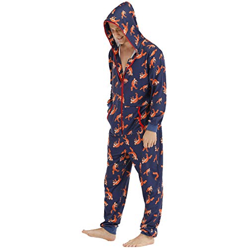 Webuyii Heren Onesie Pyjama Ultrazacht eendelig pyjama voor heren, jumpsuit met capuchon, loungewear - Afbeelding 5