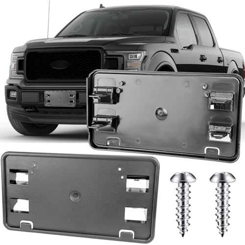 Image of License Plate Bracket Accessories for Ford F150 3.3L 5.0L 2018 2019 2020, Front Bumper License Plate Holder Replacement Frame Black Mount Type B