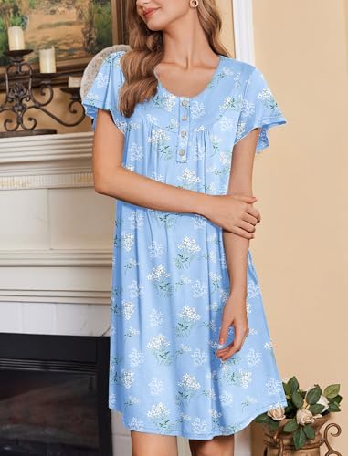 Image of Ekouaer House Dress for Women with Pockets Short Sleeve Moo Moos Plus Size Nightgowns Floral Print Mumu Dresses