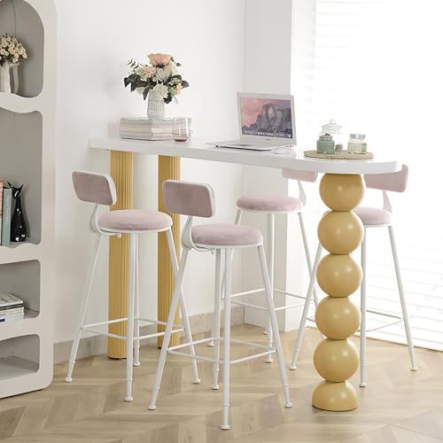 Mesa de bar, mesa de comedor pequeña para cocina, mesa de bistró con 4 taburetes tapizados, mesa estrecha para cocina, cafetería o espacio pequeño, fácil de montar (blanco roto, 160 cm/63 pulgadas)