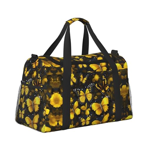 Yellow Flowers Butterflies print Carry on Bag Underseat forTraveling Personal Item Bag Travel Duffel Bag Gym Bag for Women Men3