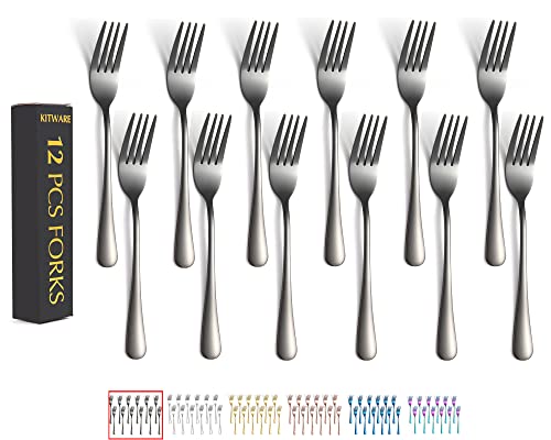 Black Silverware Forks Set Of 12 Pieces, Stainless Steel Utensils Forks, KITWARE Kitchen Cutlery for Restaurant Home & Kitchen, Appartment Essential Tableware