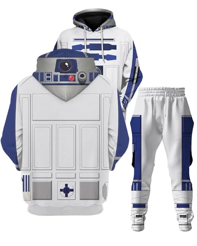 Buxomigrl Adult Halloween Cosplay Hoodie Pants Outfit 3D Print Costume Sweatshirt Suit Lounge Sets,r2d2,Large