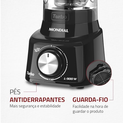 Liquidificador Turbo Full, Mondial, Preto, 900W, 110V - L-900 FB