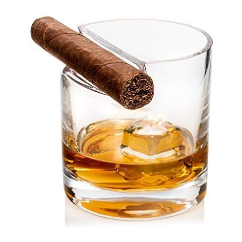 Whisky Cigar Glass With Top Loading Slot, Set of 2 Glasses Delivered in Custom Round Gift Box, Ideal Gift For a Lover of Whisky, Bourbon, Scotch and Cigars, Groomsmen Gift, New Years. Cover