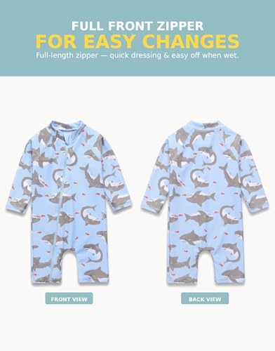 Image of VAENAIT BABY Zip & Snap Rash Guard Swimsuit, UPF 50+ One-Piece Long Sleeve Swimwear, Quick Dry Infant Beach Suit for 0~2T