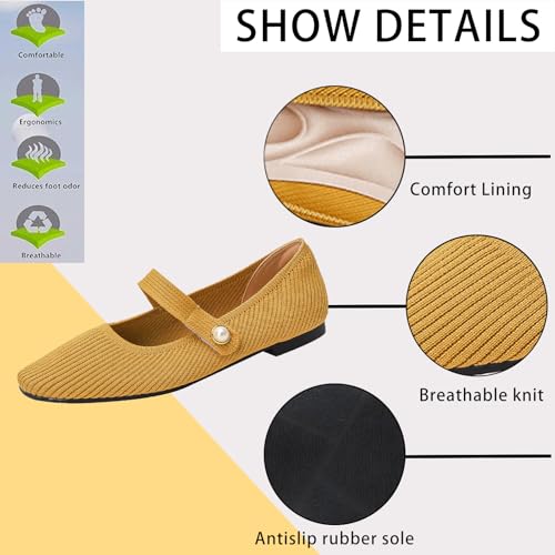 Women's Knit Mary Jane Flats - Lightweight Breathable Slip-On Flats with Adjustable Hook Loop, Pointed Toe Dressy Casual Shoes for Women Machine Washable2