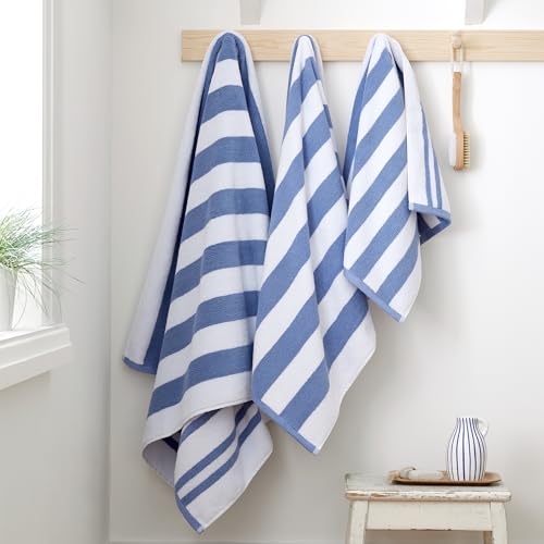 Serviette de bain réversible ultra absorbante en pur coton bleu