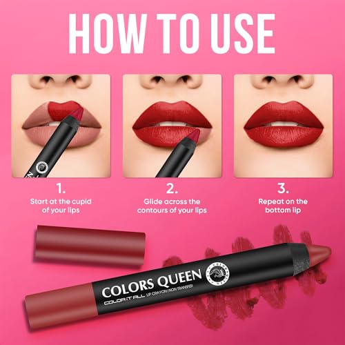 Image of Colors Queen Color It All Long Lasting Crayon Lipstick | Up to 18 Hours Stay | Creamy Matte Finish | Waterproof & Light Weight| Smudge Proof & Non-Transferable | Lipstick for Women (Confident,3.5g)
