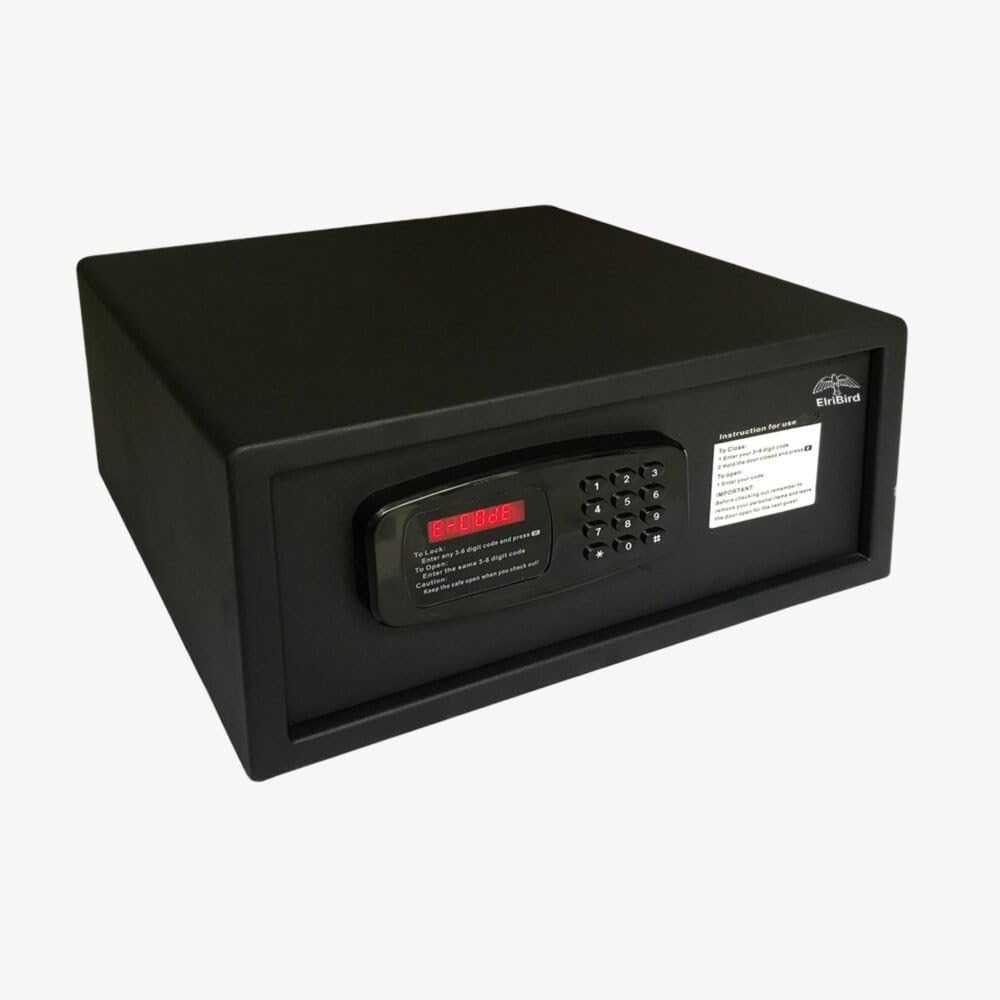 Caja Fuerte Hotel Electrónica con Apertura Automática de Puerta, Teclado Digital & Tamaño para Portátil 15 Pulgadas - Caja de Seguridad Premium Negra para Hoteles, Oficinas & Uso Personal