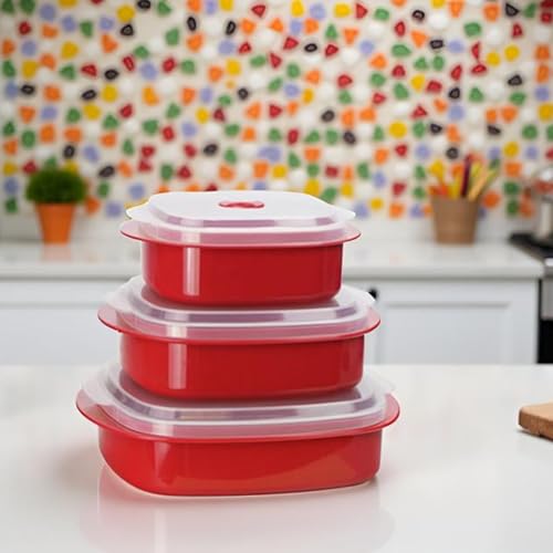 Image of Reston Lloyd Nesting Microwave Containers, Set of 3, Adjustable Steam Vents, Airtight, Meal Prep, Durable BPA-Free Plastic- Freezer & Dishwasher Safe, Cookware & Food Storage, Anyday Cookware, Pink
