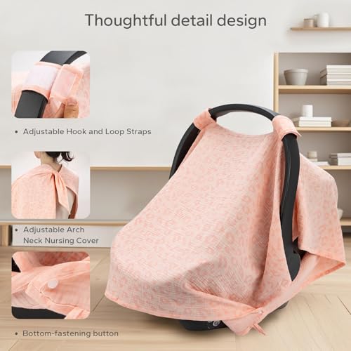 Image of SERAPHY 2-in-1 Muslin Baby Car Seat Cover & Nursing Cover, Soft Lightweight Breastfeeding Cover for Boys and Girls,Breathable Canopy for Infant Carseat & Stroller for Summer-Love