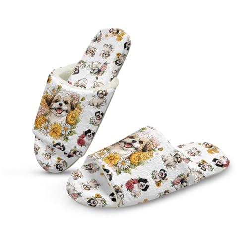 Wanyint Fluffy Slippers for Women, Open Toe Slippers Cute House Slides Foldable Washable Slip On House Shoes Quiet Footwear