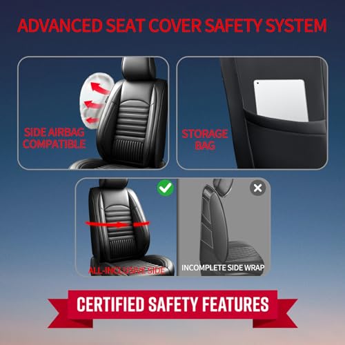 Image of Fit Acadia Car Seat Covers (Only Front 2 Seats) Compatible with GMC Acadia 2007-2024 2025 2026-Full Coverage Breathable Leather, Airbag Compatible, Waterproof & All-Weather, Black