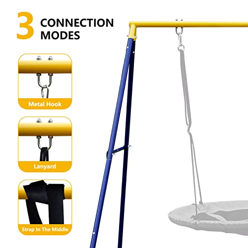 Hishine Swing Stand Heavy Duty Swing Frame Full Steel Metal Frame Swing Set For Backyard, Blue&Yellow (Swing Not Included) #TOP7