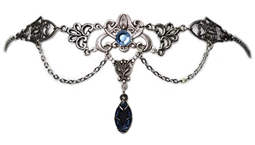 Moon Maiden Jewelry Art Nouveau Filigree Headpiece w/Light Sapphire Blue Stones