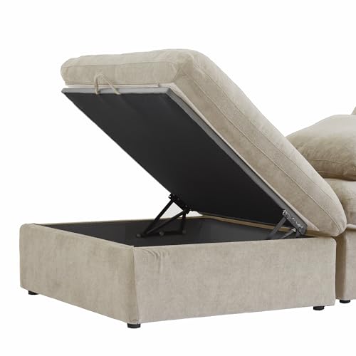 Cloud Couch 120" Sectional Couches for Living Room/Modular Convertible U Shaped Sofa Couch with 2 Storage Ottomans,5 Seater Minimalist Wide Deep Seat Sets (Khaki, 5 Seater)