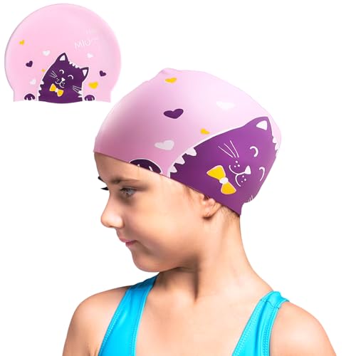 Kinder Badekappe Mädchen Lange Haare, Schwimmkappe Kinder Von 6–14...