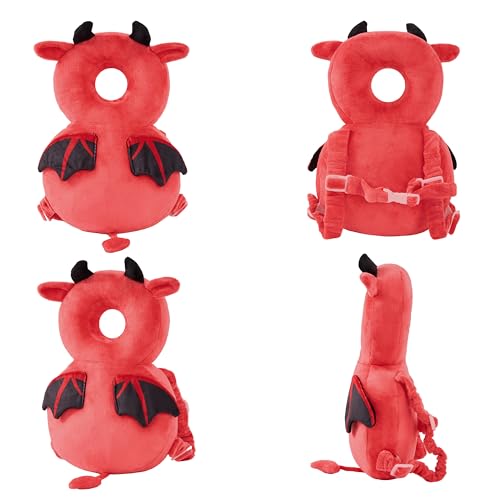 Image of Baby Head Back Protector Backpack Toddler Safety Protector Cushion Pad Soft, Adjustable and Lightweight Design for Safe Walking and Crawling Toddlers Girls and Boys(Red Devil)
