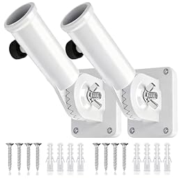 HOOPLE Flag Pole Holder, Adjustable Flag Pole Mount, Metal Flag Holder for Outside, Multi-Position Aluminum Flag Pole Bracket, Stainless Hardware, High Wind Resistance, 1 Inch (White, 2 PC)