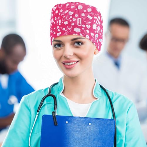 Image of Unittype 4 Pcs Nurse Caps for Women Nursing Working Caps with Button and Sweatband Adjustable Elastic Scrub Hats for Dentist