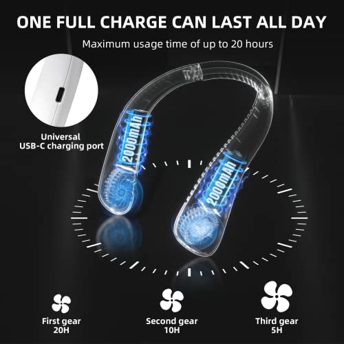 Tlveip Portable Neck Fan Hands Free Bladeless Fan Up To 20Hrs Usb-C Rechargeable Battery Fan, 4000Mah Personal Fan, Neck Air Conditioner, 360° Cooling, Low Noise, For Travel Outdoor Camping Office #TOP3