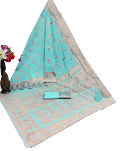 Baluchari Silk Saree Ram Sita With Blouse Traditional Design- Sea Green