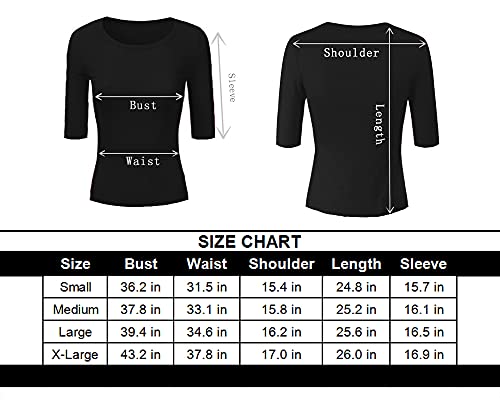 Viioo Women's Basic 3/4 Sleeve Crew Neck T-Shirt Casual Solid Slim Cotton Top(Black/O-Neck,S) #TOP6