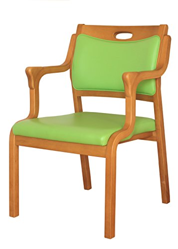 貞苅椅子製作所 ダイニングチェア グリーン 幅51cm 介護向け木製イス 肘付き 三角グリップ 完成品 297729