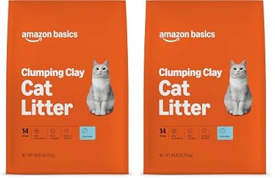 Amazon Basics Clumping Cat Litter, Unscented, Hard Clumping Formula - 14 lb Bag (Pack of 2)