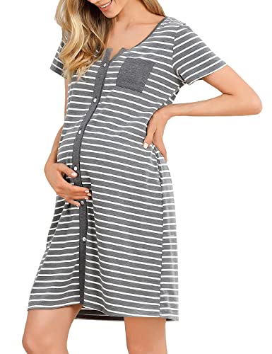 KOJOOIN Nachthemd Damen Kurzarm Stillnachthemd Baumwolle Knopfleiste...
