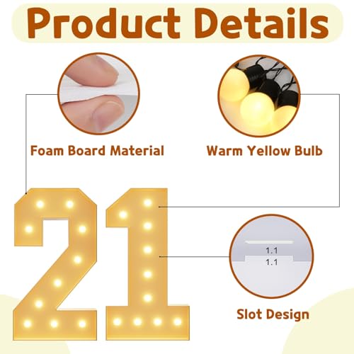 imprsv 4FT Light Up Numbers, Marquee Numbers 21st Birthday Decorations for Her Him, Large Light Up Numbers 21st Birthday Women Foam Board Anniversary Party Decorations Arch Kit (DIY) by imprsv - Image 4