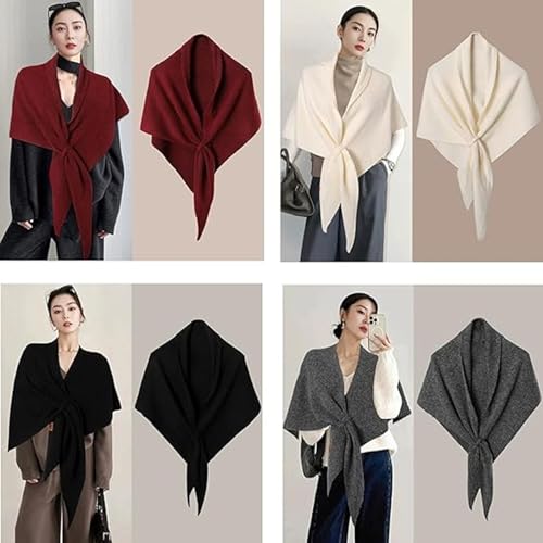 Wool Shawl Wraps for Women, Triangle Solid Color Cashmere Scarf with Loop Closure, Casual Soft Comfortable Shawl3