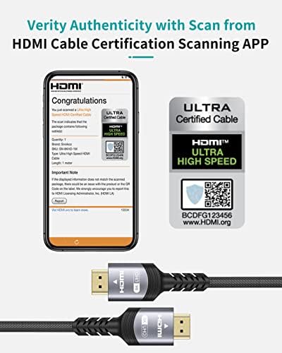 Sniokco 8K HDMI 2.1 Cable 1M, Certified 48Gbps Ultra High Speed Braided HDMI Cable 3.3FT, Support Dynamic HDR, eARC, Dolby Atmos, 8K60Hz, 4K120Hz, HDCP 2.2 2.3, Compatible with HD TV Monitor and More