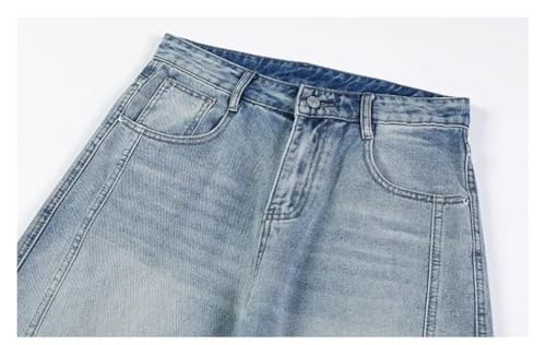 Men’s Curved Knife Design Jeans, Loose Fit, Splicing Denim Pants, Trendy Baggy Style4