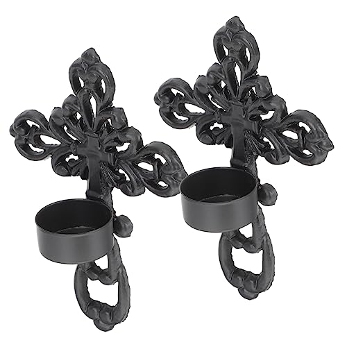 Housoutil 2Pcs Cross Candlestick Black Sconce Black Candlestick Holders Vintage Candlestick Holders Wall Mounted Candle Stand Christmas Party Decor Black Wall Candle Sconces Wall Candlestick #TOP20