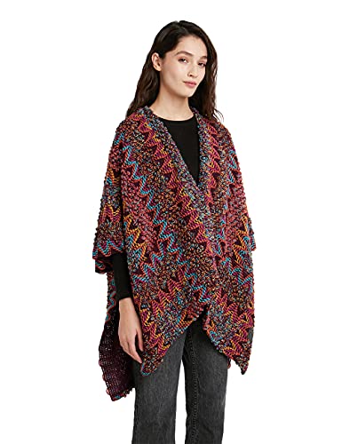 Desigual Femme Poncho_caftan charpe tendance, Rouge, Taille unique EU