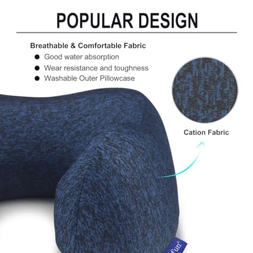napfun Neck Pillow for Traveling, Upgraded Travel Neck Pillow for Airplane 100% Pure Memory Foam Travel Pillow for Flight Headrest Sleep, Portable Plane Accessories, Full Dark Blue, Medium (120-200LB)