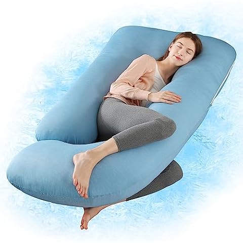 Wndy's Dream Pregnancy Pillow with Cooling Cover, Side J Type Full-Body Pillow for Back, Legs and Belly Support, Comfortable Slumber for Pregnant Women(Blue) Cover