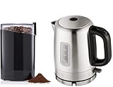 Happy Family Set ❤ Stainless Steel Electric Kettle and Electric Coffee Grinder, Spice Grinder, Stainless Steel Blades, 3 Ounce, Black