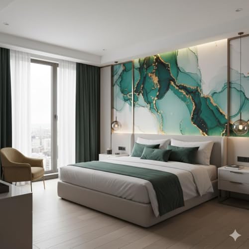 Image of VKR Premium Removable Self Adhesive Wallpaper Roll | Waterproof Peel & Stick Vinyl Sheet for Kitchen Countertops, Cabinets, Tables & Home Furniture Decor (Green Sky Gold, Pack of 1)