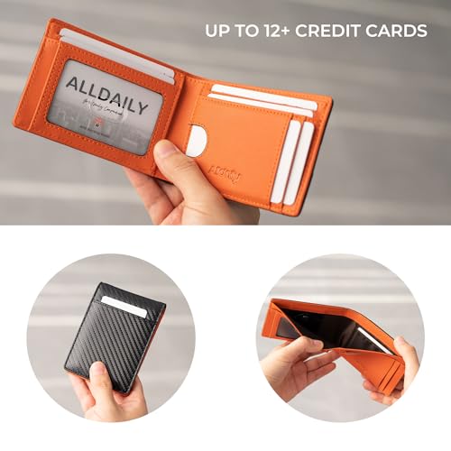 Alldaily Mens Wallet With AirTag Holder, Trackable Smart RFID Blocking Front Pocket Wallet, AirTag Not Included3