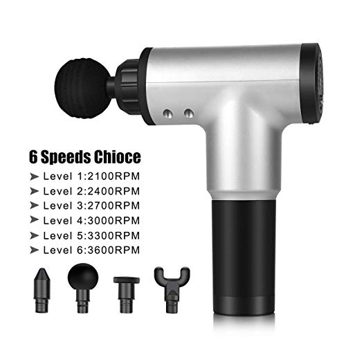 6 Speeds Massage Gun with 4 Massage Head Deep Tissue Percussion Muscle Massager