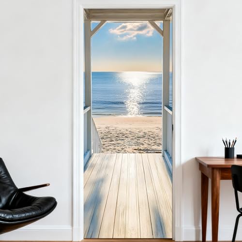 Image of Nuxovilar Beach Porch Door Stickers Peel Stick PVC 30.3x78.7 Inches