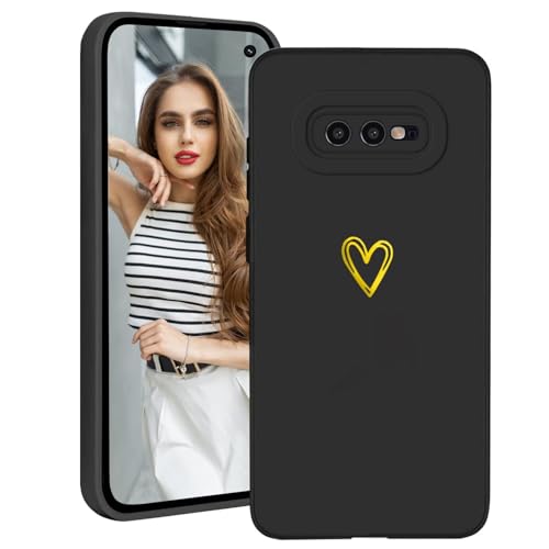 Demnkun Handyhülle für Samsung Galaxy S10e Hülle Silikon Original Weich Slim Leicht TPU Samsung Galaxy S10e Schutzhülle Kameraschutz Stoßfest Case mit Gold Herz Muster Schwarz