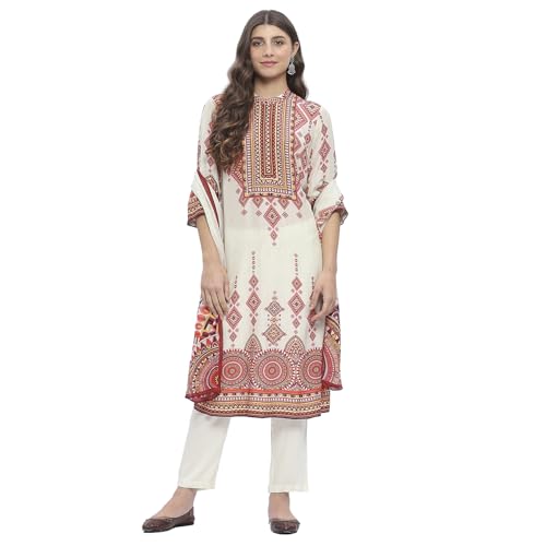 Image of BIBA Women Modal Blend Straight Printed Suit Set