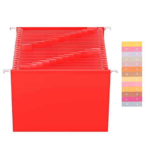 Jimm Colored Plastic Hanging File Folders Letter Size, 25 Pockets Accordian File Organizer Durable Reinforced Expanding File Folder For Filing Cabinet (Red) #TOP1