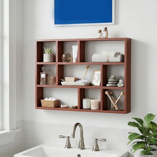 Étagère de Bureau Murale en Bois Multifonctionnel avec 9 Compartiments Ouverts