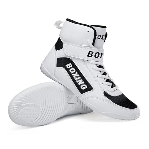GiJQFCb Women Men Wrestling Boxing Shoes Fashion Boxing Gym Trainers High Top Weightlifting Fitness Sneakers Comfortable Bodybuilding Shoes White